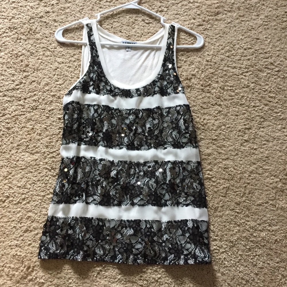 Express black and white sequin top sz S